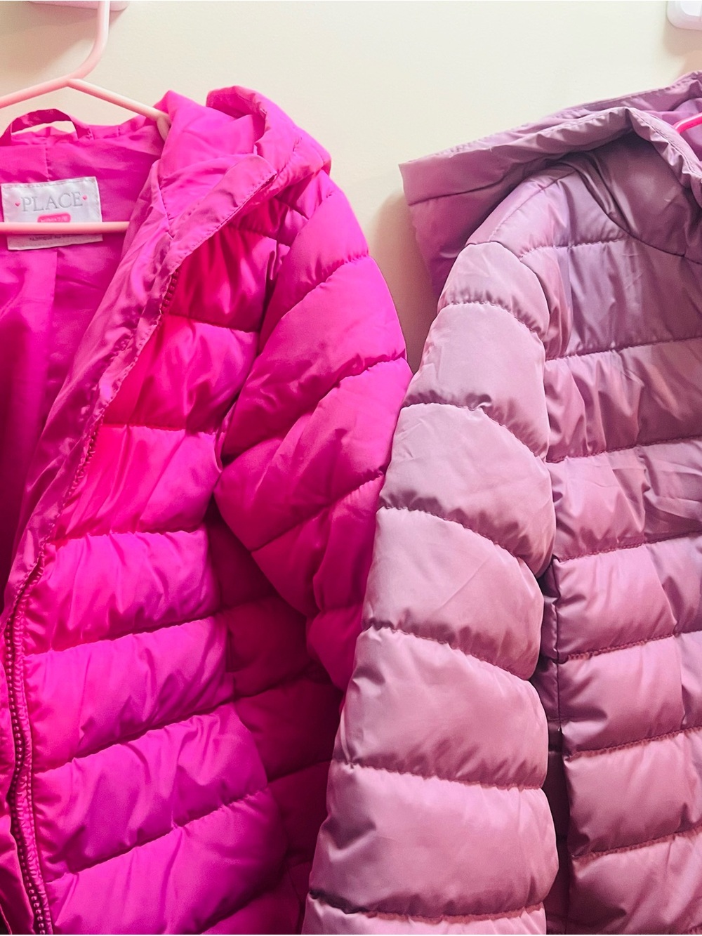 Bundle of The Children's Place Bright Fuchsia & Dusty Rose Girls' Puffer Jackets